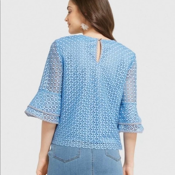 Draper James 6 Lattice Double Bell Sleeve Top TO0151 - Picture 2 of 10